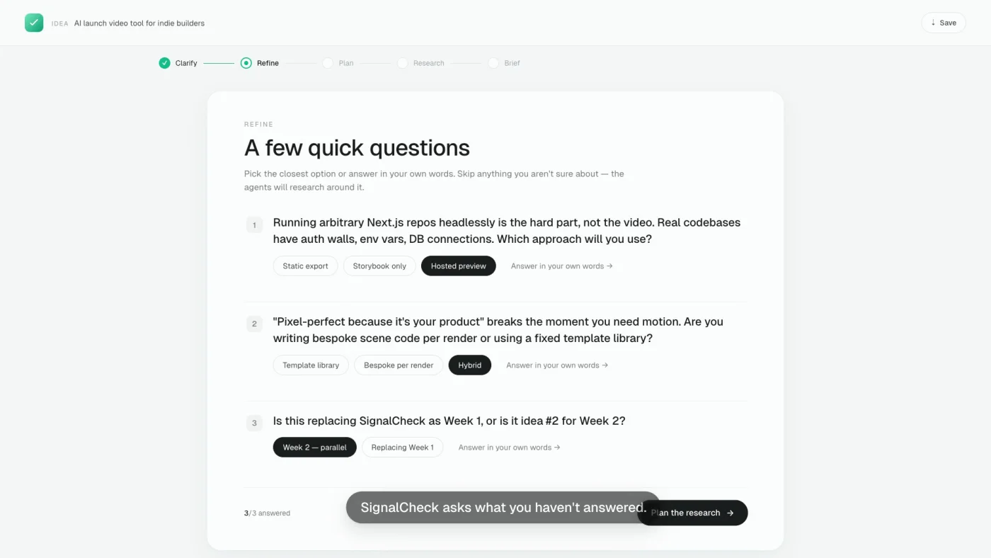 SignalCheck — — PROBE QUESTIONS
